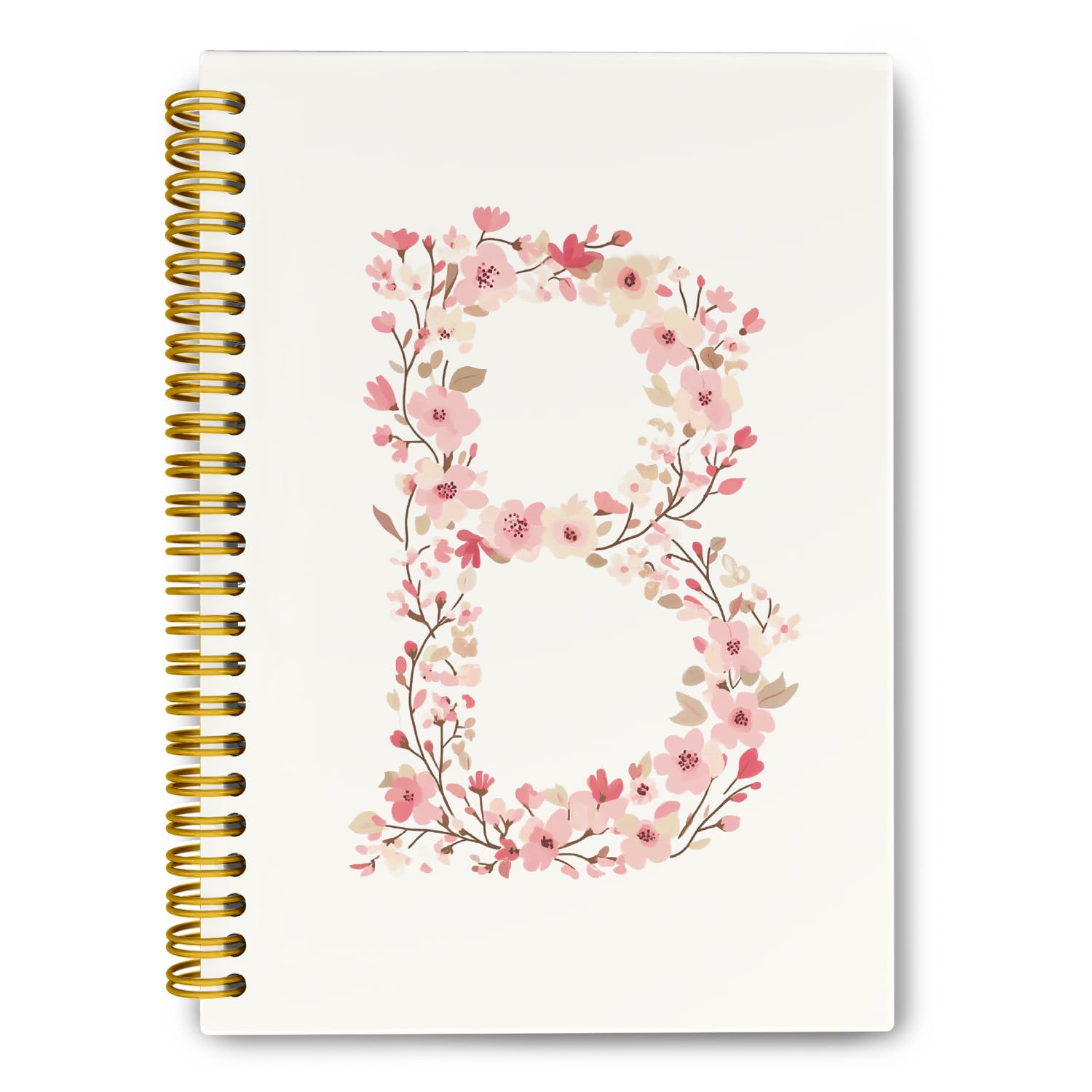 QROZIAR Personalisiertes Notizbuch, Anfangsbuchstabe B, Journaling-Notizbücher, adrettes, individuelles monogrammiertes Spiralnotizbuch, rosa Blumenmuster, Hardcover-Notizbücher für die Schule,