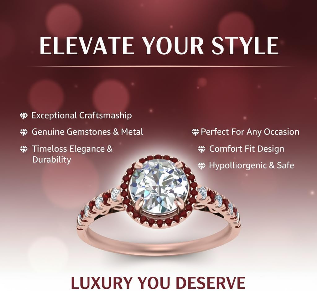 Choose Your Gemstone Pave Halo Vintage Engagement Ring Rose Gold Plated Round Shape Stone Handmade Wedding Promise Ring Gift for Girls & Women US Size 4 to 12