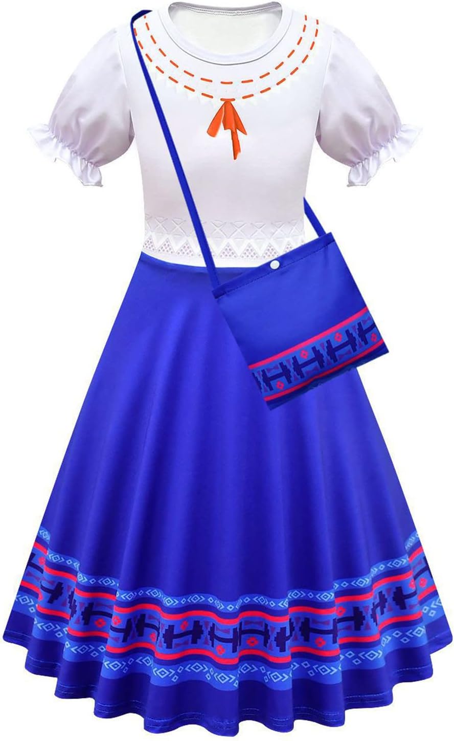 HaoclothKids Mirabel Costume Isabela Pepa Dress Mirabel/Isabela Madrigal Cosplay Princess Skirt with Bag Suits for Girls