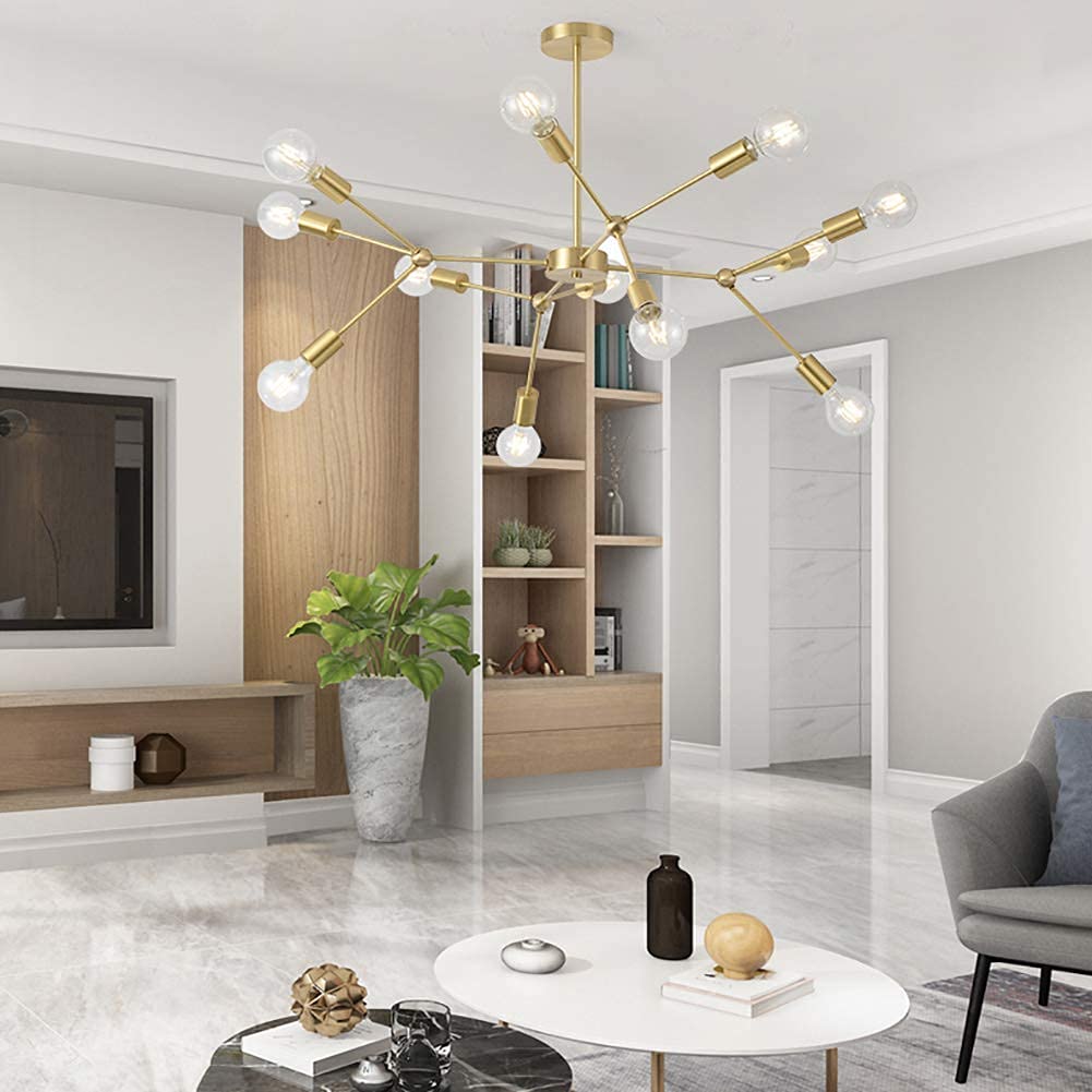 Sputnik żyrandol, lampa sufitowa w stylu vintage, przemysłowa oprawa kuchenna ze szczotkowanego mosiądzu do salonu, 12 świateł/miedź/12 świateł