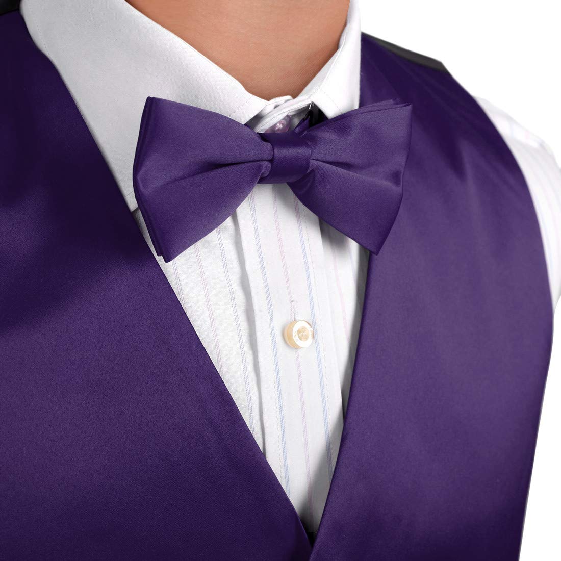 Dan Smith DGEE0002-L Dark Violet Solid Microfiber Various For Business Satin Selection For Evening Vest Matching Bow Tie