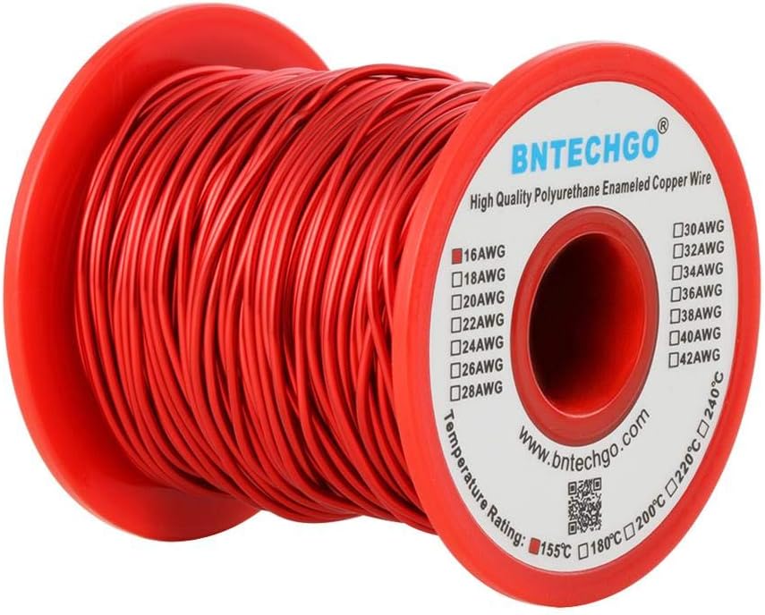 BNTECHGO 16 AWG Magnet Wire - Enameled Copper Wire - Enameled Magnet Winding Wire - 1.0 lb - 0.0492" Diameter 1 Spool Coil Red Temperature Rating 155℃ Widely Used for Transformers Inductors