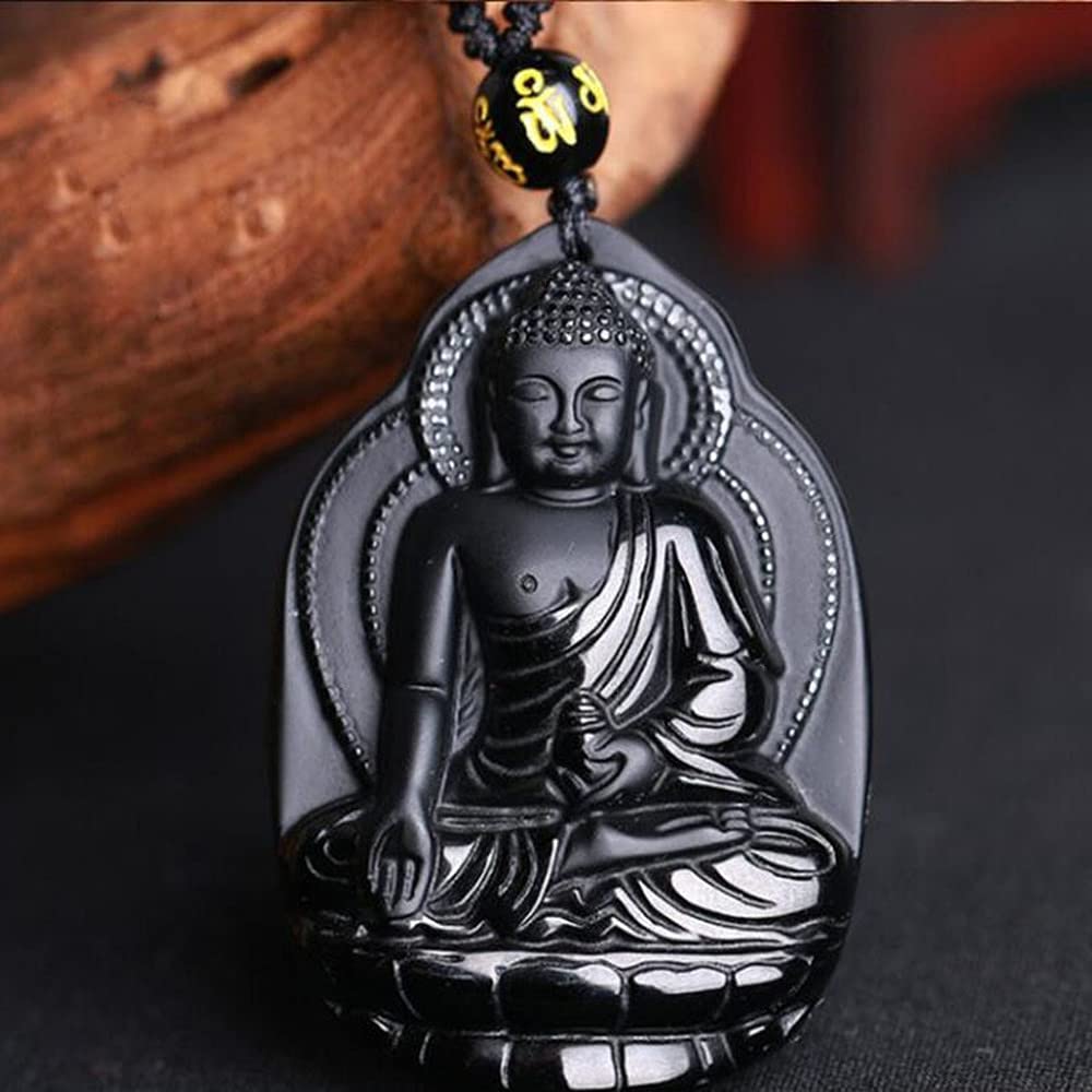 Collana con Ciondolo Bodhisattva di Ossidiana Naturale, Gioielli Moda, Collana Statua Buddha