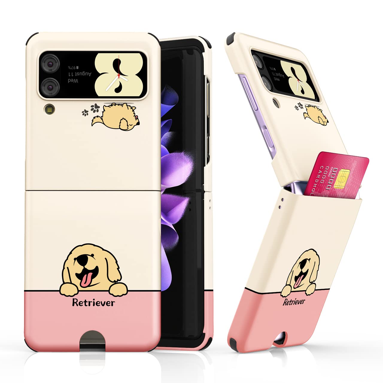 VVUPIC for Galaxy Z Flip 3 Case Card Slot Slim Hard Rugged TPU Edge Protection Case Z-POP Design Graphic