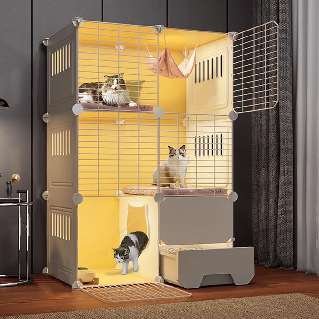Cage pour chat avec litière et grand parc de jeu pour petits animaux
