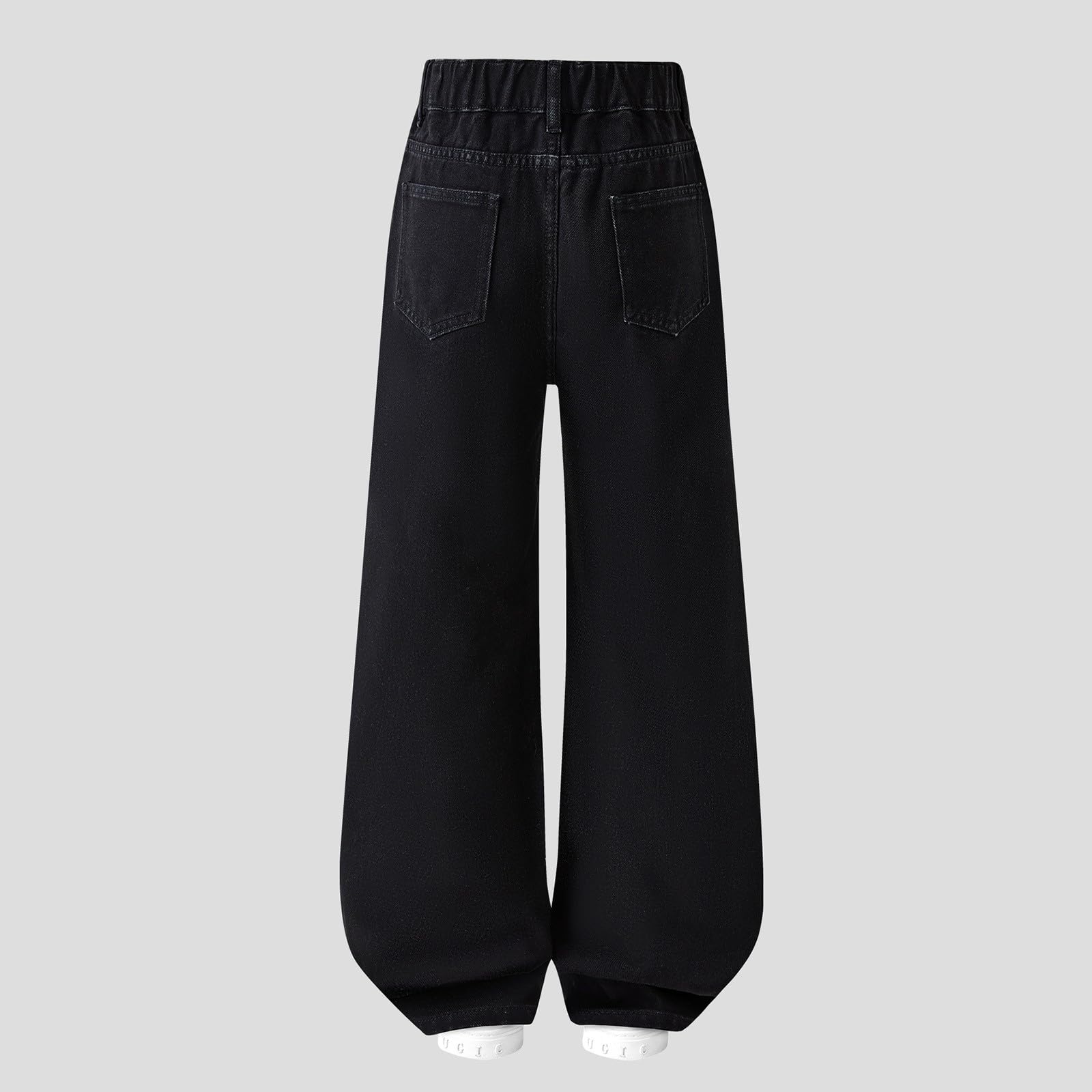 Jean baggy pour adolescentes et filles - Jambe large - Pantalon en jean mignon taille haute tendance vintage Y2K Hip Hop Streetwear taille élastique jambe droite