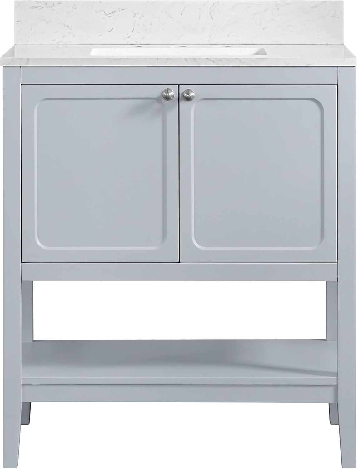 Miseno MV-N242-V30 Ravello 30" Single Basin Vanity Set with 3/4" Marble Stone Composite Top, Rectangular Sink, USB Port, and Electrical Outlet - Soft Blue