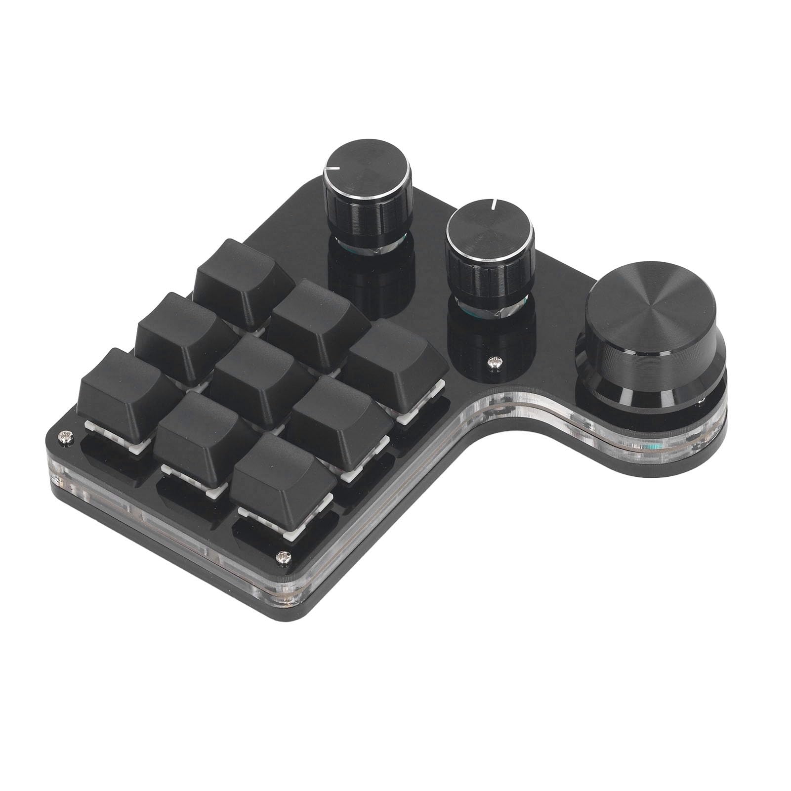 Eujgoov Mini Klawiatura Mechaniczna, Akrylowa Podkładka Makro z ABS z 9 Klawiszami i 3 Pokrętłami, Odporny na Kurz Czerwony Przełącznik RGB LED Programowalna Klawiatura USB C do Gier Biurowych do
