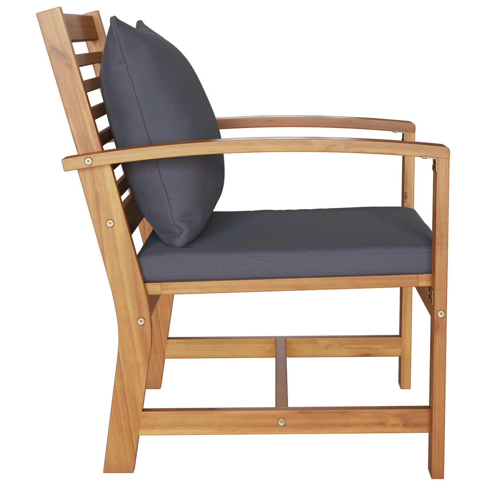 Set di mobili da giardino in legno di teak massiccio con 2 sedie e cuscini, marrone grigio scuro, resistente alle intemperie, durevole, per terrazza, balcone, giardino