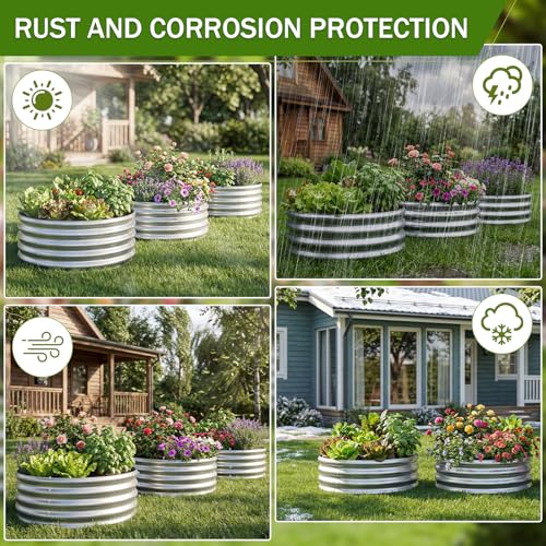 Image of AHEONLAR 3PCS 2x2x2FT Galvanized Raised Garden Bed Kit Round Metal Flower Box Large Planter Raised Beds Outdoor Garden for Planting,Fruit,Herb Silver