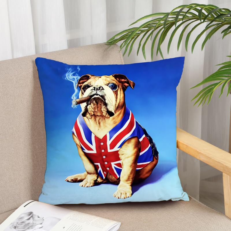 KUNQIAN Union Jack Cushion Cover British French Bulldog Gifts Dog Throw Pillow Case Ornaments Decorations English Blue UK Flag Decor Home Livingroom Couch Sofa 18"x18"(45x45cm) - Image 2