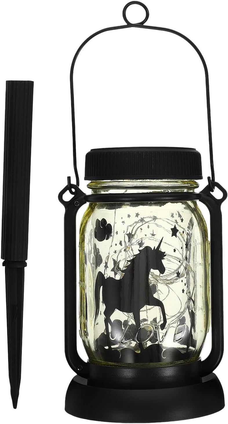 KICHOUSE 2pcs Solar Jar Lanterns Hanging Glass Jar Lights Vintage Solar Powered Decorative Outdoor Yard Lamps for Garden Patio Lighting