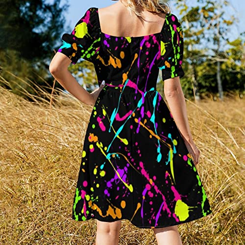 Women's Summer Dresses Daisy Flowers Short Sleeve V-Neck Beach Dress Casual Dresses for Women3