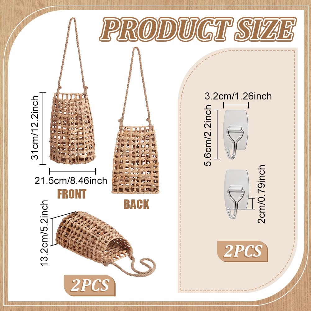Lot de 2 paniers Suspendus tressés, paniers muraux en Osier pour Fleurs, paniers de Rangement pour Fruits et légumes avec Crochets, pour Plantes d'intérieur et d'extérieur