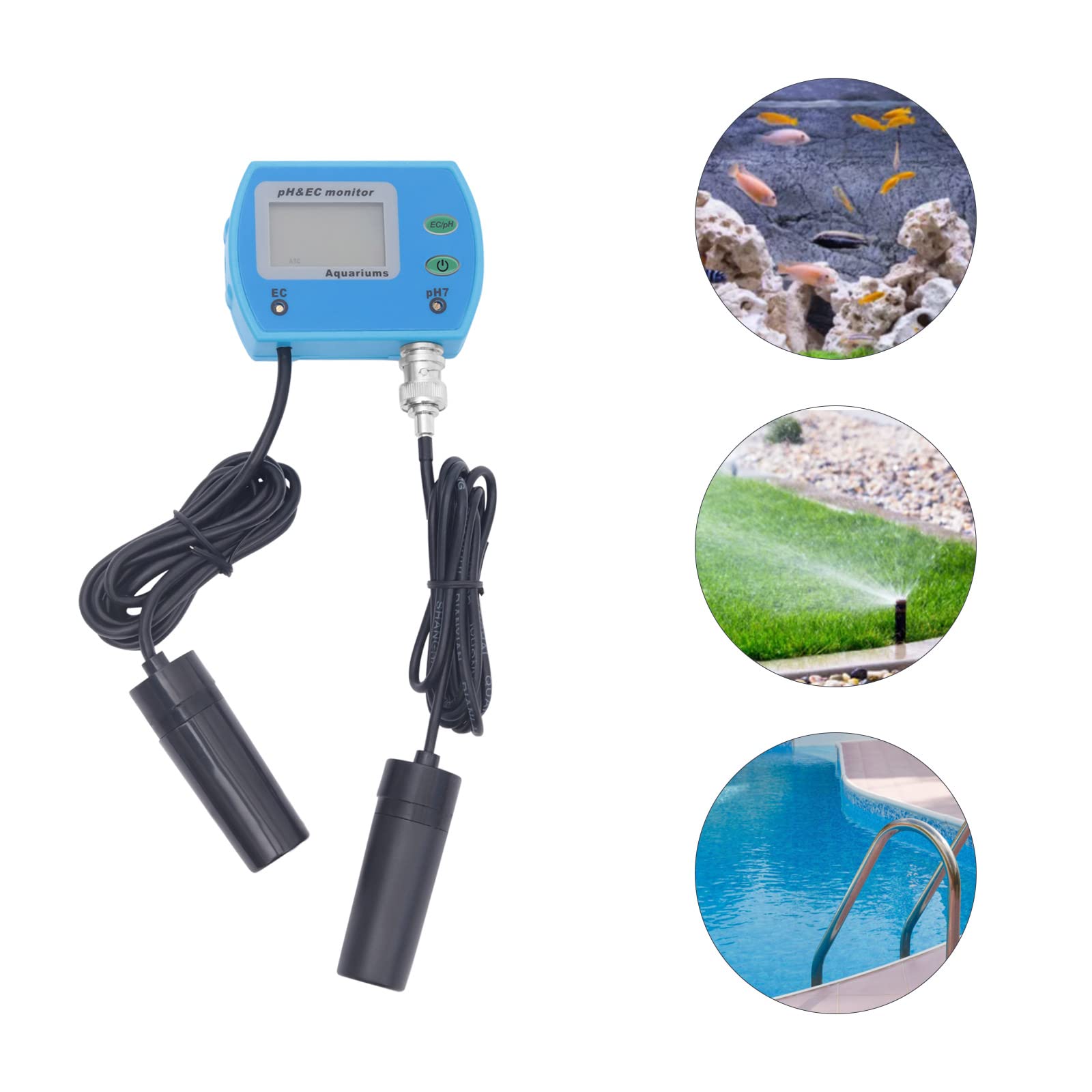 Probador de pH 2 en 1, 0-14 pH de acuario, con monitor de pH y 2 ventosas, controlador de pH de acuario, para estanques de peces, acuarios, hidropónicos, 7,5 x 5,5 x 2,8 cm