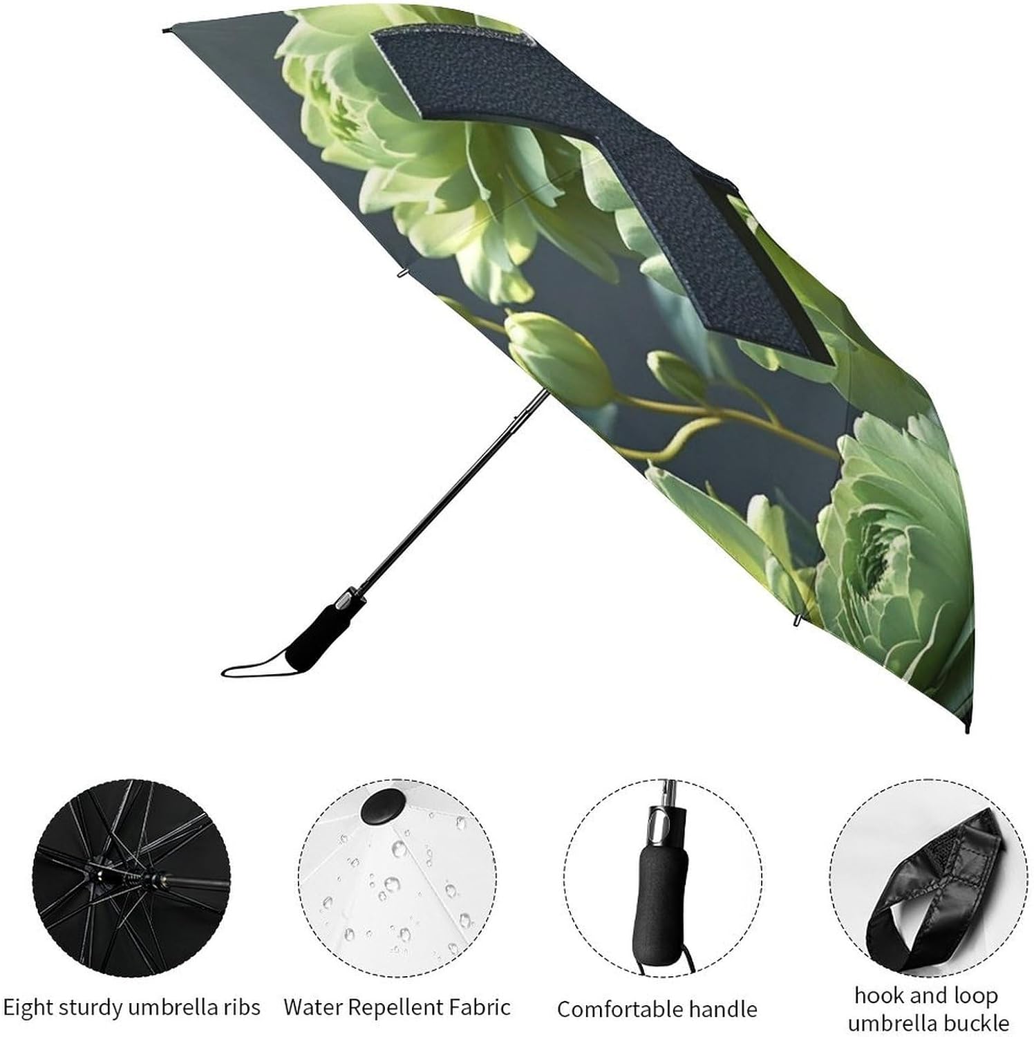 Black Cross Among Green Flowers Golf Umbrellas-2 Fold Automatic,Windproof Umbrella with Portable,Strong,Folding Umbrella for Women Men