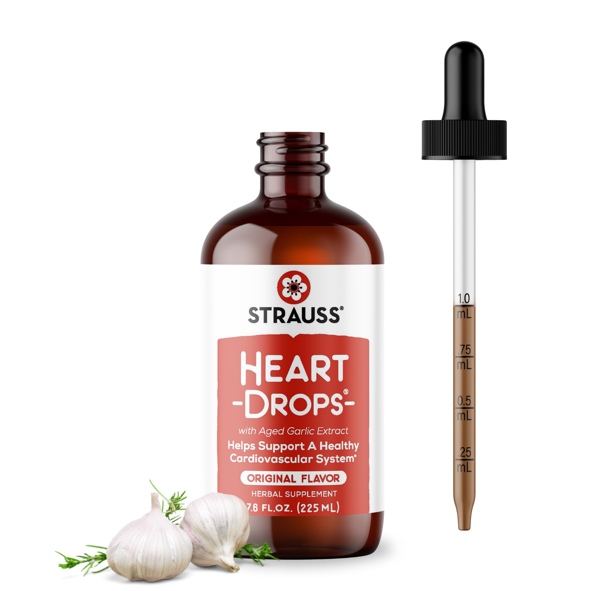 Strauss Naturals Heart Drops – Natural Mistletoe & Aged Garlic Extract Heart Health Supplement – Helps Maintain Healthy Cardiovascular System – Vegan & Non-GMO – 225 ml Bottle