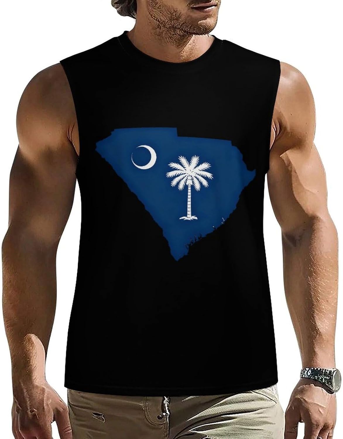 South Carolina State Flag Map Men Summer Sleeveless Crew Neck Top 5XL