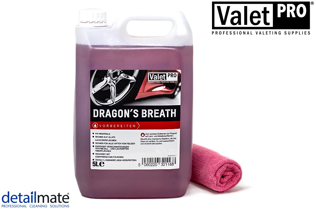 detailmate Valet Pro Dragons Breath 0,5 litros Llanta Limpiador Vuelo óxido Barniz Metal Limpieza + Gratis Paño de Microfibra 40 x 40 cm