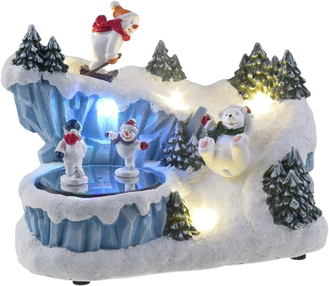 Lightahead North Pole Scene with Spinning Snowman, LED Lights and 8 melodies. A Charming Christmas Musical Figurine