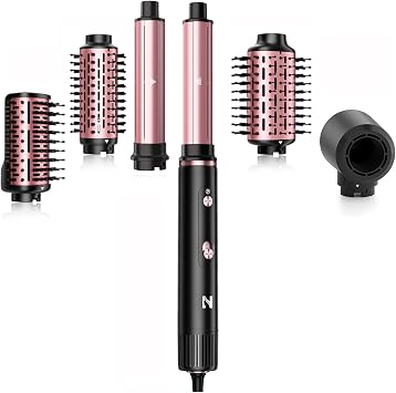 NICEBAY 6-in-1 Airstyler mit 110,000 U/min BLDC Motor, Negativ-Ionen Hairstyler, 1300W Hochleistung Haartrockner Multistyle Warmluftbürste für Schnelles Trocknen, Locken & Glätten - Schwarz/Roségold