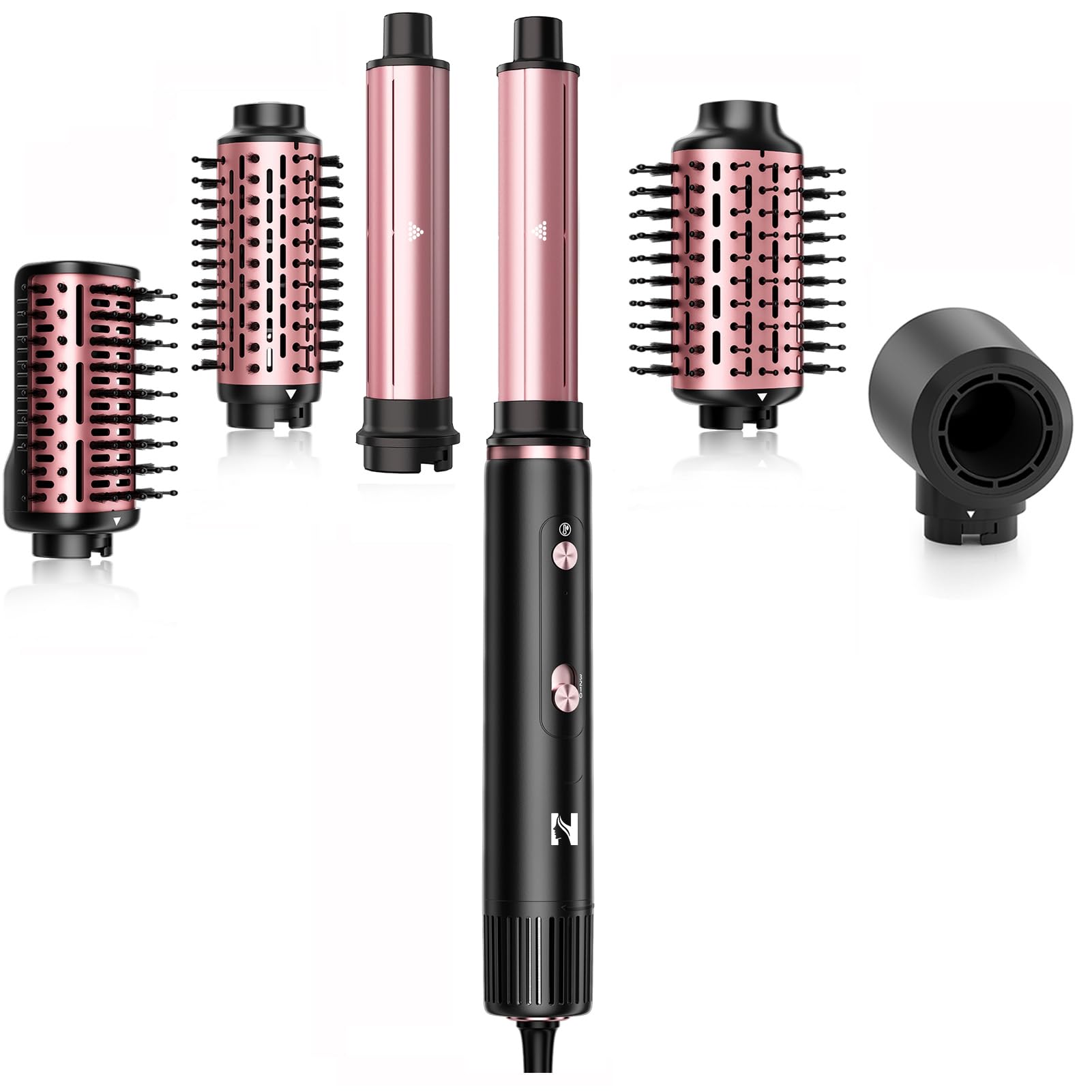 NICEBAY 6-in-1 Airstyler mit 110.000 U/min BLDC Motor, Negativ-Ionen Hairstyler, 1300W Haartrockner Warmluftbürste - Schwarz/Roségold