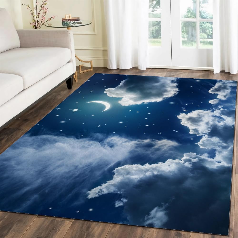 Tapis Salon, Paysage De Lune De Nuit 3D Imprimé Tapis De Sol Décoration Antidérapant pour Salon Chambre Cuisine Balcon Terrasse Salle À Manger Intérieur & Extérieur 160 X 230 Cm -89128618862
