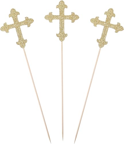 Miniatura 3 de Juego de 10 palos de centro de mesa con purpurina rosa para bautizo y bautizo