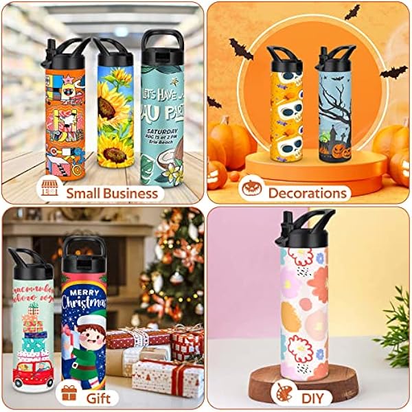 24 Pack Sublimatie Tumbler 20oz drievoudig geïsoleerde roestvrijstalen sportwaterfles met rietje deksel blanco sublimatie beker met doe-het-zelf stickers, krimpfolie, rubberen basis, warmteband voor