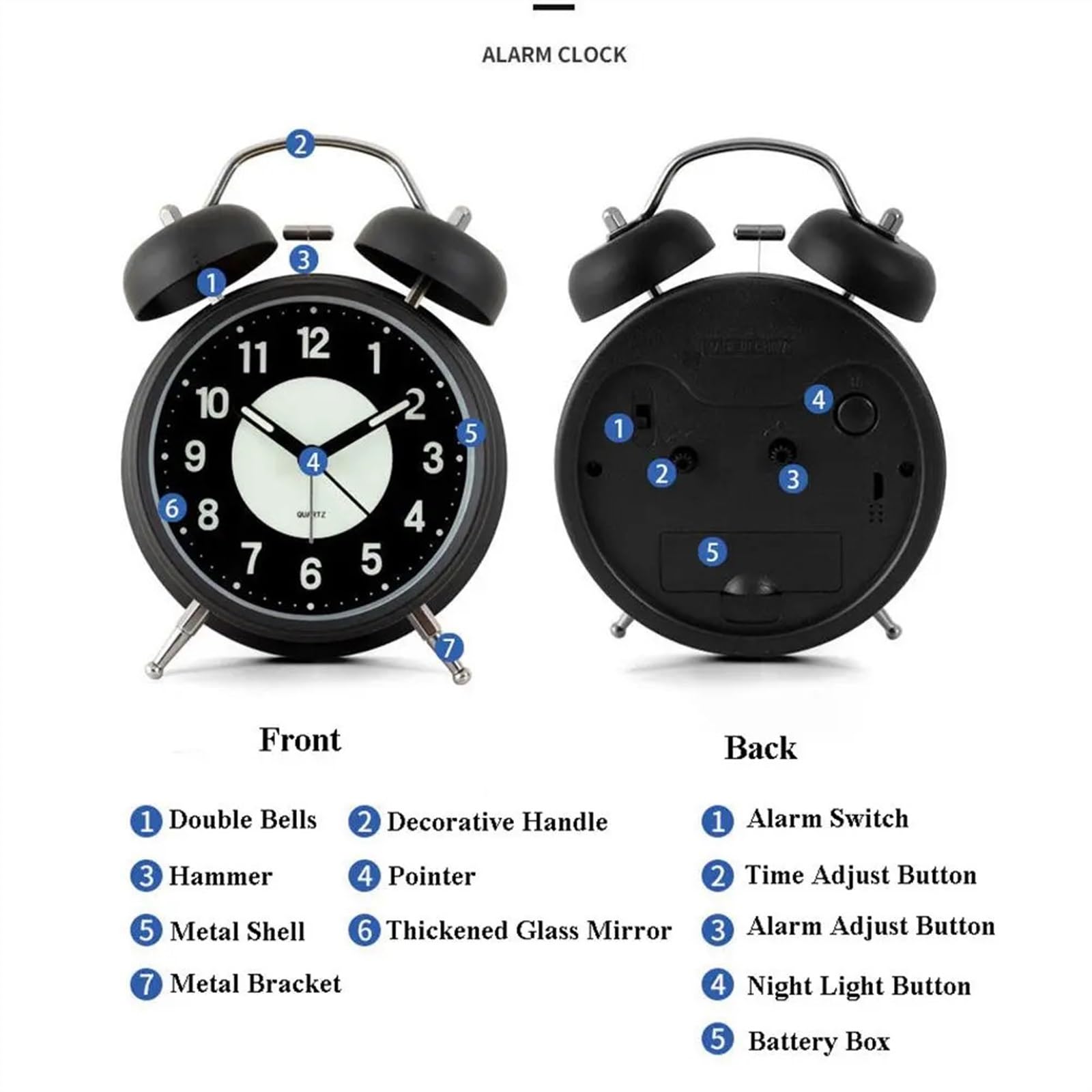 Despertador analógico luminoso, despertador retro de mesa, despertador de escritorio, funciona con pilas, con luz de fondo, fuerte para personas que duermen profundamente, despertadores para dorm