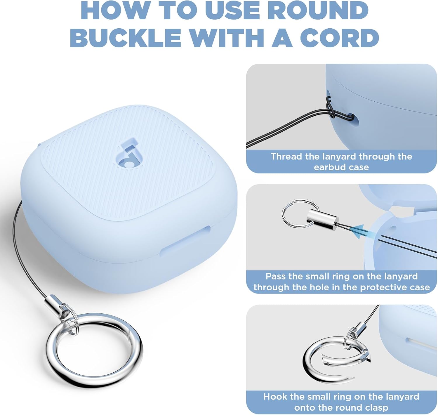 Soft Silicone Case for Anker Soundcore P31i Earbuds - Anti-Drop/Scratch/Splash, Lightweight Integrated Cover with Carabiner & Cleaning Kit (Blue) - Image 3