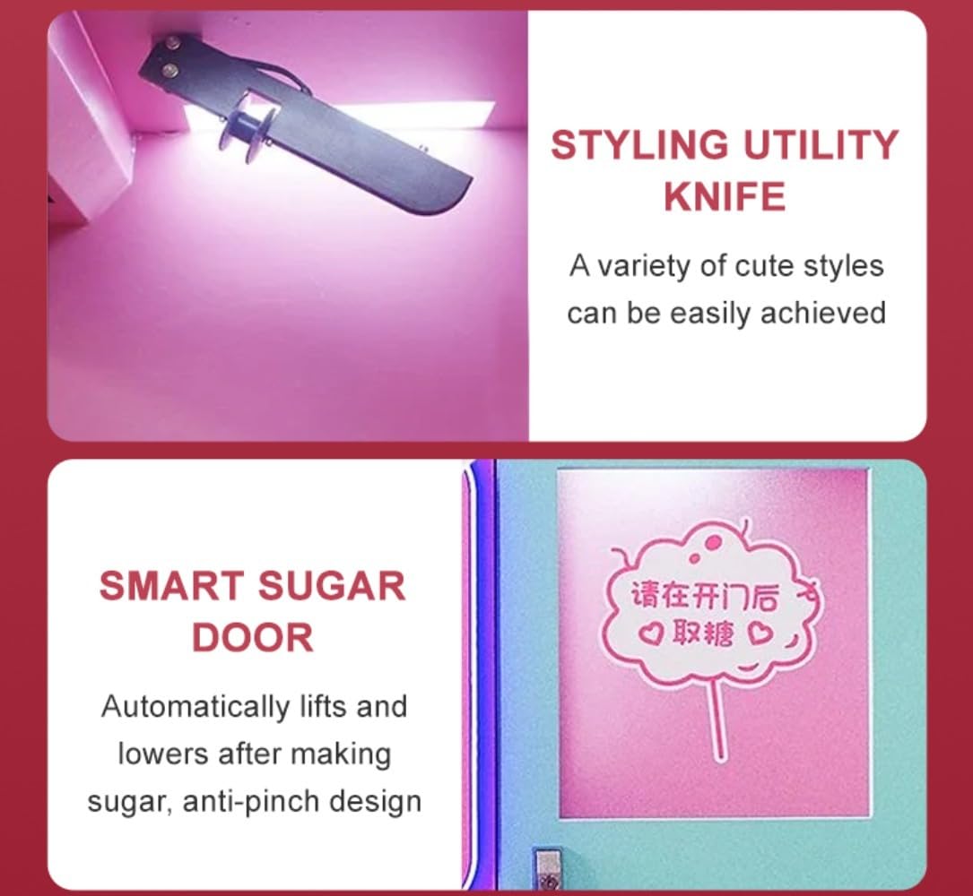 Cotton Candy Vending Machine with Touch Screen, Automatic Cotton Candy Maker with Fast Heating, LED Display, Large Sugar Capacity, Self-Service Cotton Candy Booth for Malls Parks Events