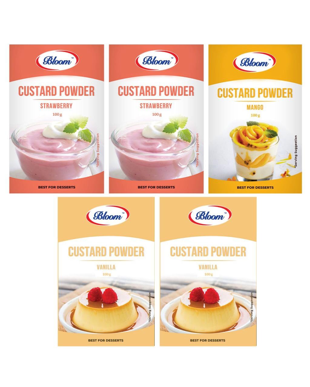 Bloom Custard Powder Mix Combo of Vanilla, Strawberry, Mango - 100 Each (Pack of 5) (B0DB8Q4FF8) Amazon Price History, Amazon Price Tracker
