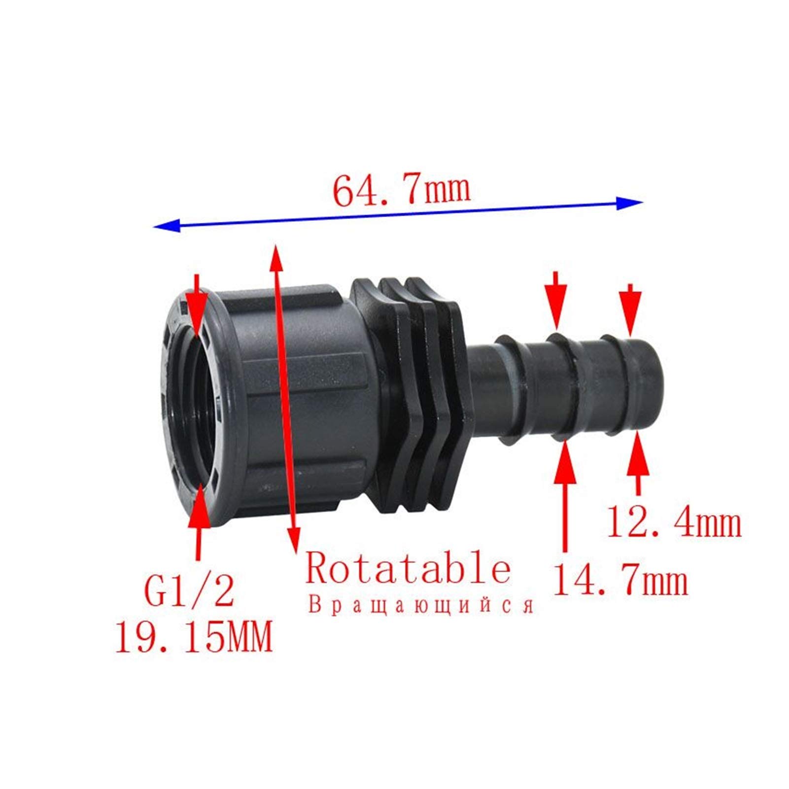 Adattatore per Tubi da Giardino Irrigazione a Goccia Filo Femminile da 1/2 a 16 mm for Tubo Flessibile barbulico con Giunto Adattatore irrigazione 25 (Color : Black)