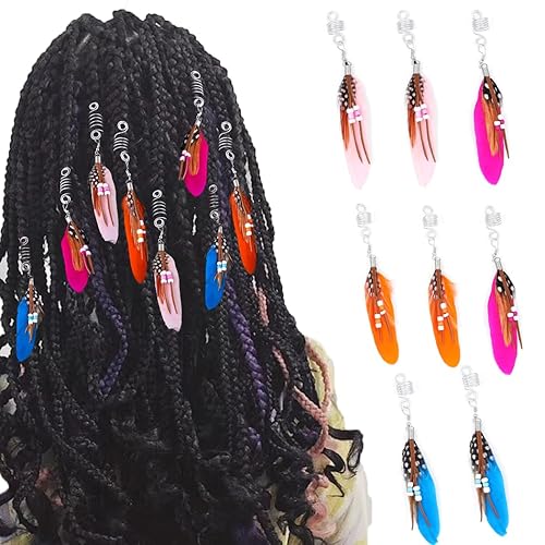 Bohend Pinzas para el cabello, 8 piezas con colgante de plumas, trenzas de rastas, accesorios de joyería para el cabello, para mujeres y niñas
