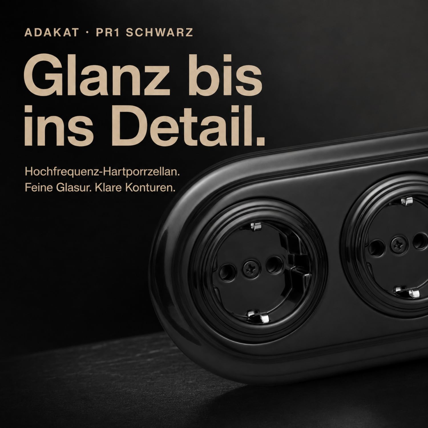 Unterputz Porzellan Retro Steckdose 3-fach, All-in-One, Serie PR1 schwarz