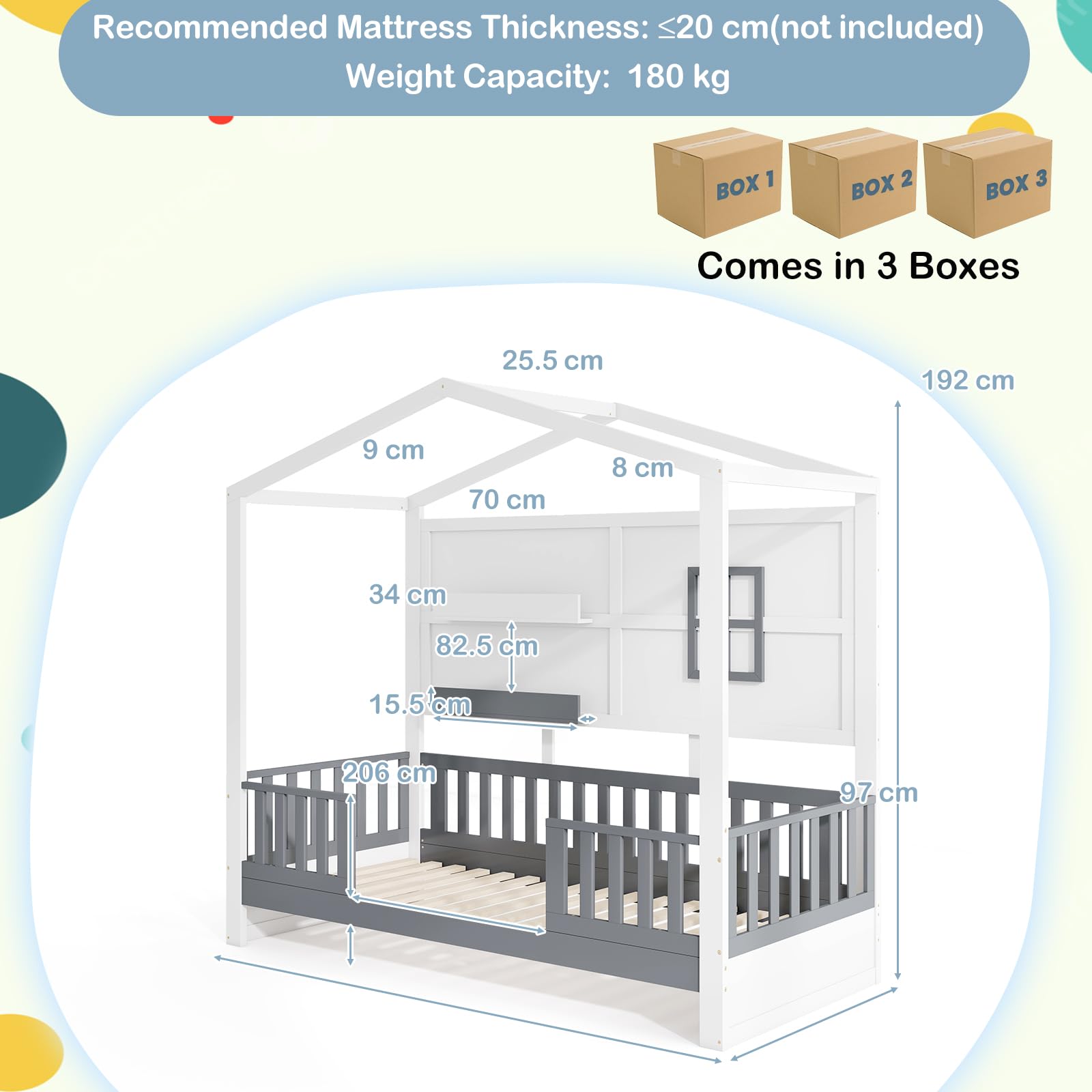LIFEZEAL Letto Montessori per Bambini, Adulti, Struttura Letto a Casetta con Contenitore, 200x90cm, Telaio in Legno Massello, Rete, Telaio, Base, Piattaforma, Cameretta, Dormitorio
