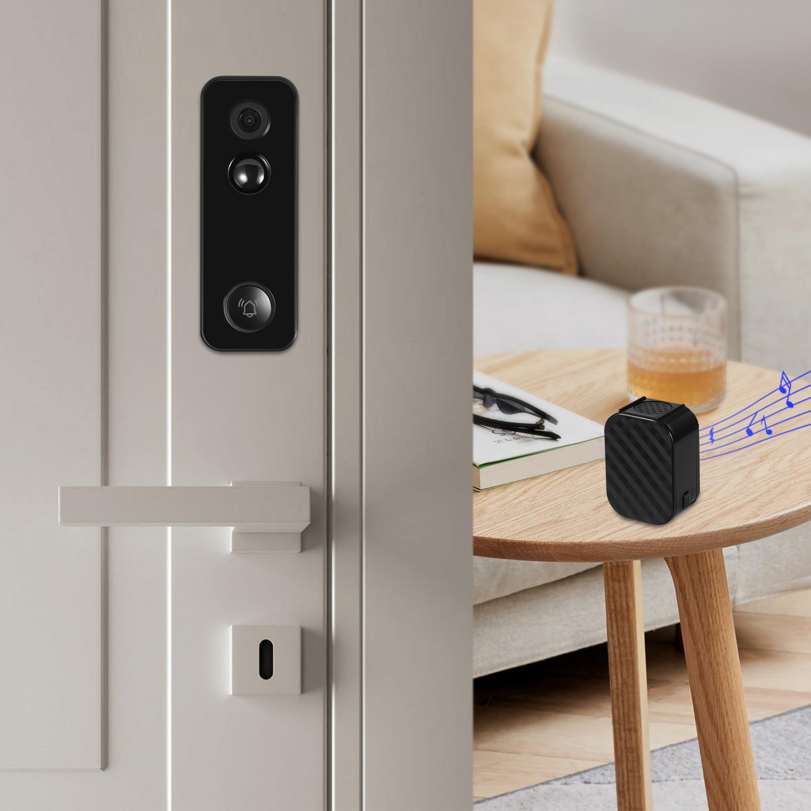 Timbre de puerta inteligente con cámara gran angular de 3 MP, 110°, volumen ajustable y varios tonos de llamada, compatible con memoria SD y nube, WiFi, 5200 mAh, resistente al agua
