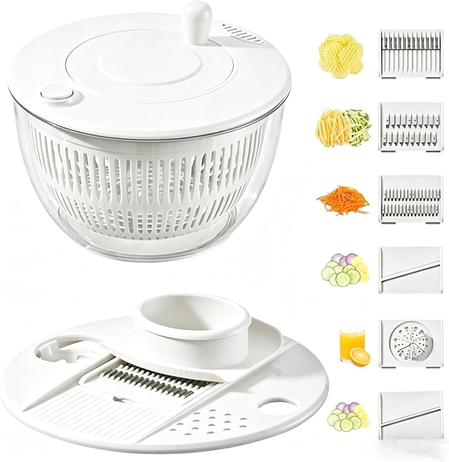 All-in-One Salad Spinner & Vegetable Chopper, Large 5.3Qt Lettuce Spinner Dryer with 5 Blades Slicer Shredder, Multifunctional Vegetable Cutter Fruit Washer Bowl for Kitchen Prep (Green)