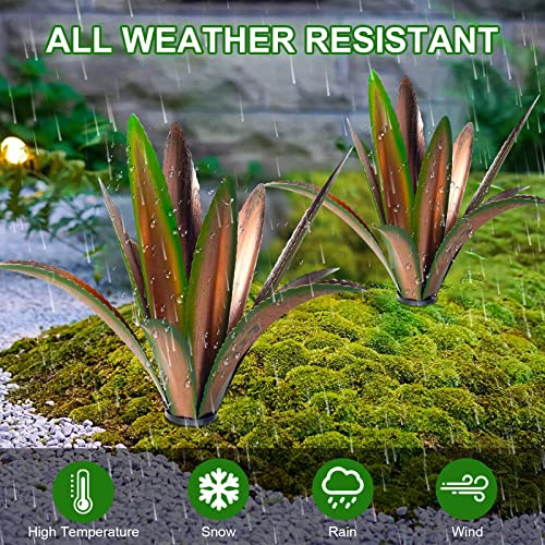 Image of TOMBABY Enlarge Thickened Wind Resistant Metal Agave Garden Art Metal Plant Country Garden Sculpture Statue Outdoor Decoration Agave Metal Plant Courtyard Lawn Ornament Gift (2, 12 Leaves Green)