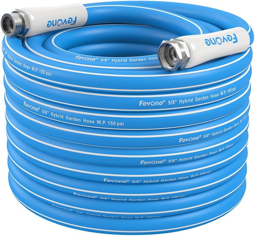 Fevone 75 ft Hybrid Garden Hose, Drinking Water Safe & Kink-Free Heavy Duty Water Hose for Lawn, Yard, RV & Car Wash, 5/8" ID with Durable 3/4" Aluminum Fittings