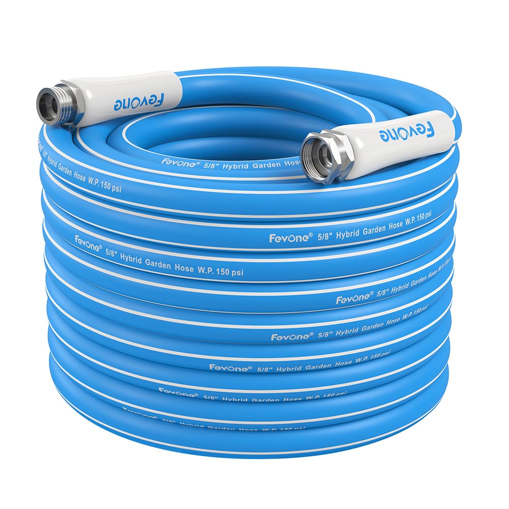 FEVONE Kink Free Garden Hose 75 ft, Heavy Duty Water Hose | Flexible Hybrid Polymer, Drinking Water Safe, 5/8 ID, 600 PSI, Leak-Proof, Aluminum 3/4