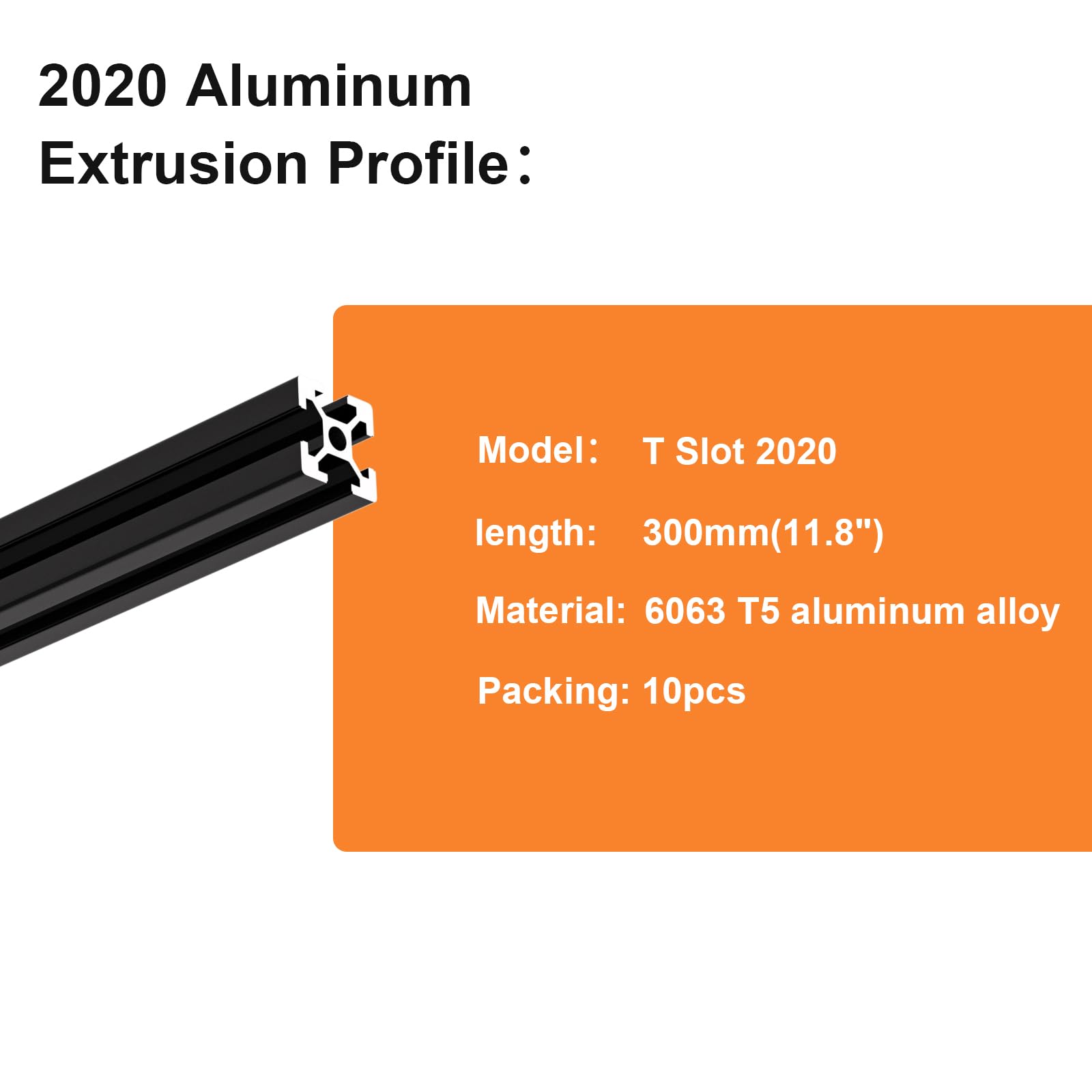 GASHER 10PCS Aluminum Extrusion Black 300mm T Slot 2020 Aluminum Profile Extrusion Linear Rail Extrusion European Standard, for 3D Printer Parts and CNC Machine (11.8") — Amazon image 4