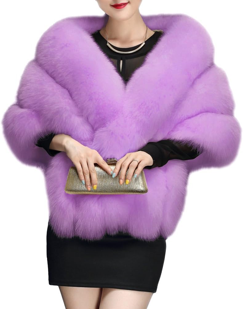 Echo DesignWomen's Luxury Party Faux Fox Fur Long Shawl Winter Cloak Cape