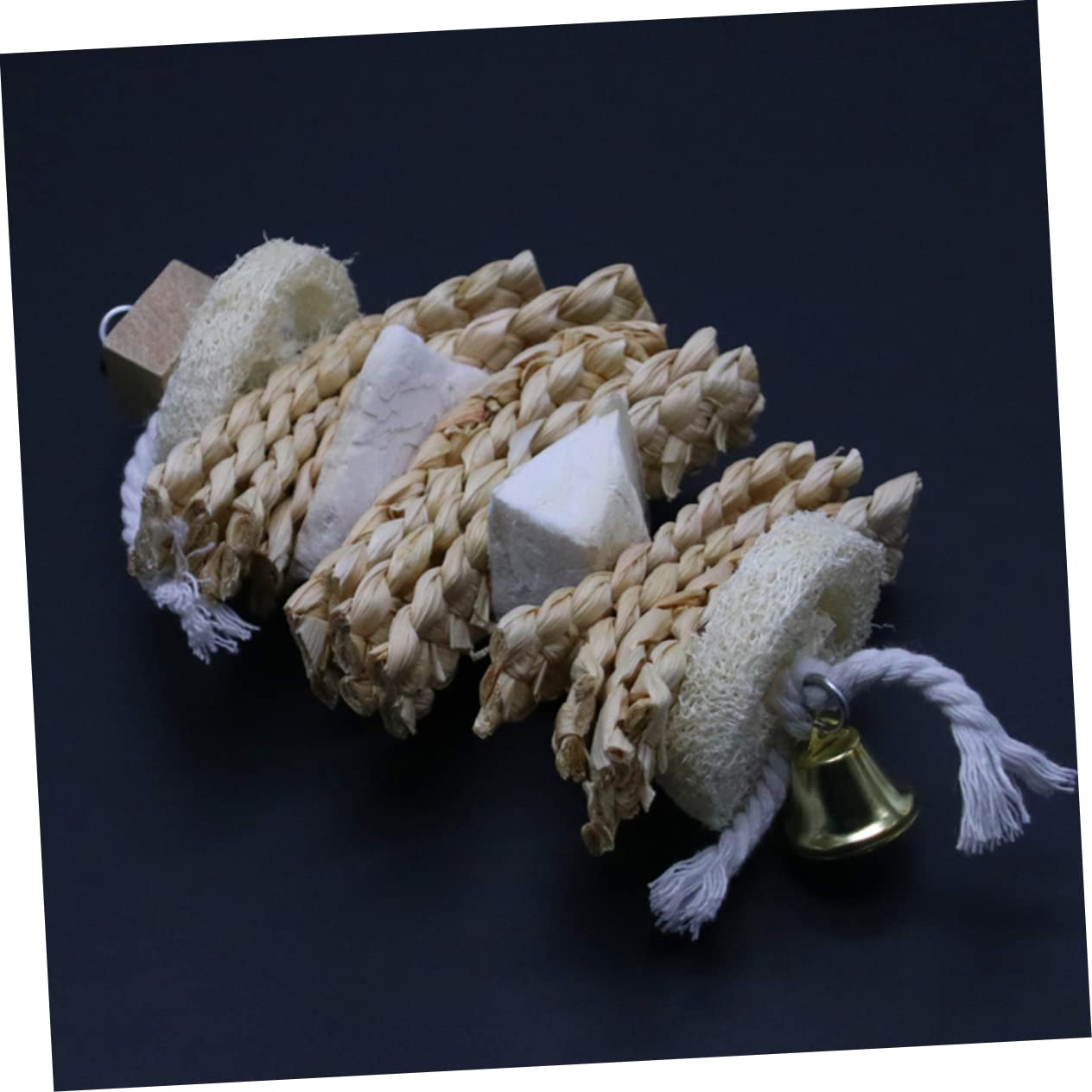 Abaodam Parrot Swing Pendant Natural Loofah Straw Molar with Ring Bell for Cage Garden Bright Color Chew for for Boredom Relief