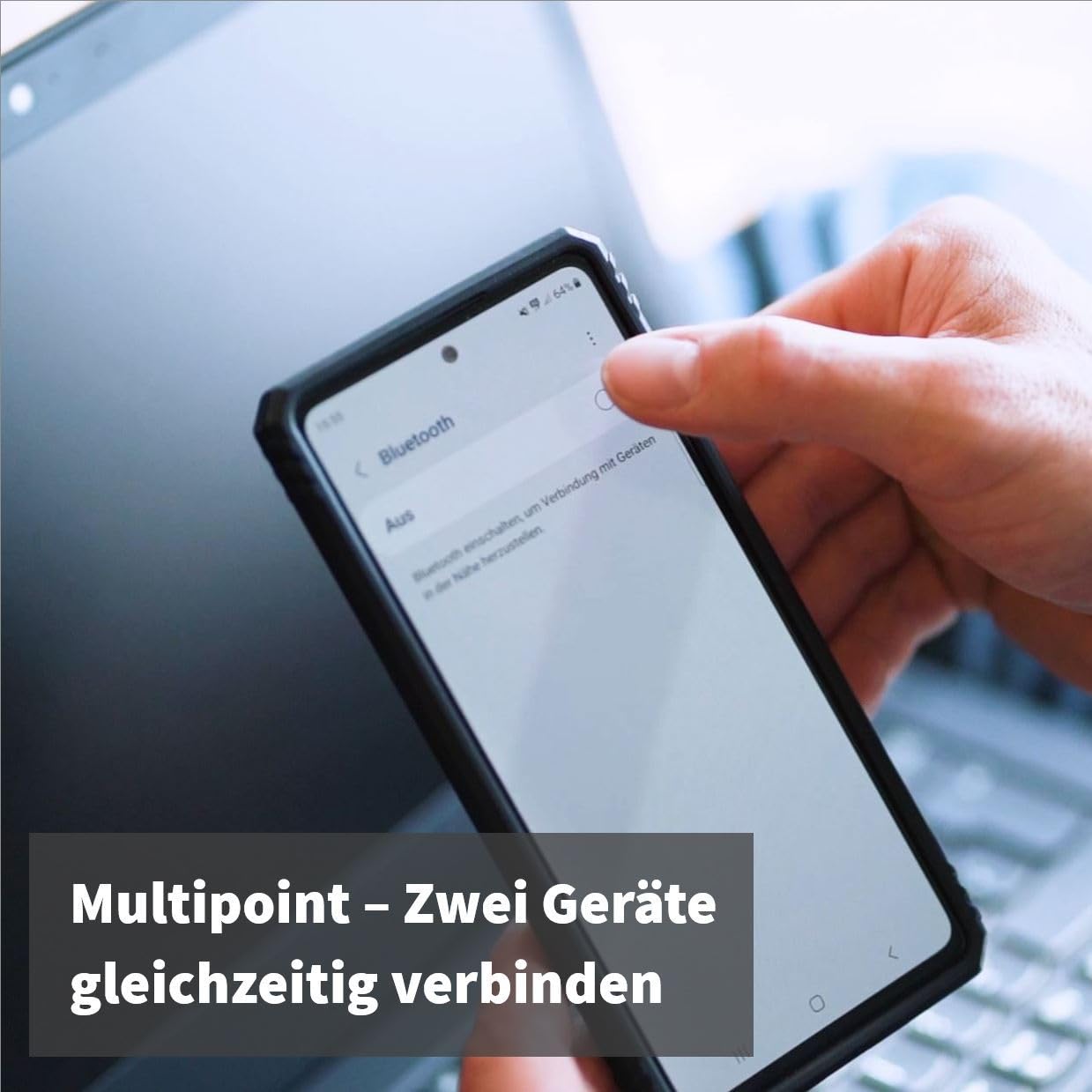 GEQUDIO Bluetooth Headset mit Mikrofon & Ladestation, GB2+, 500h Standby | Noise Cancelling · Multipoint · kabellos · für PC, Mac & Laptop · Home Office & Business · inkl. Ladeschale