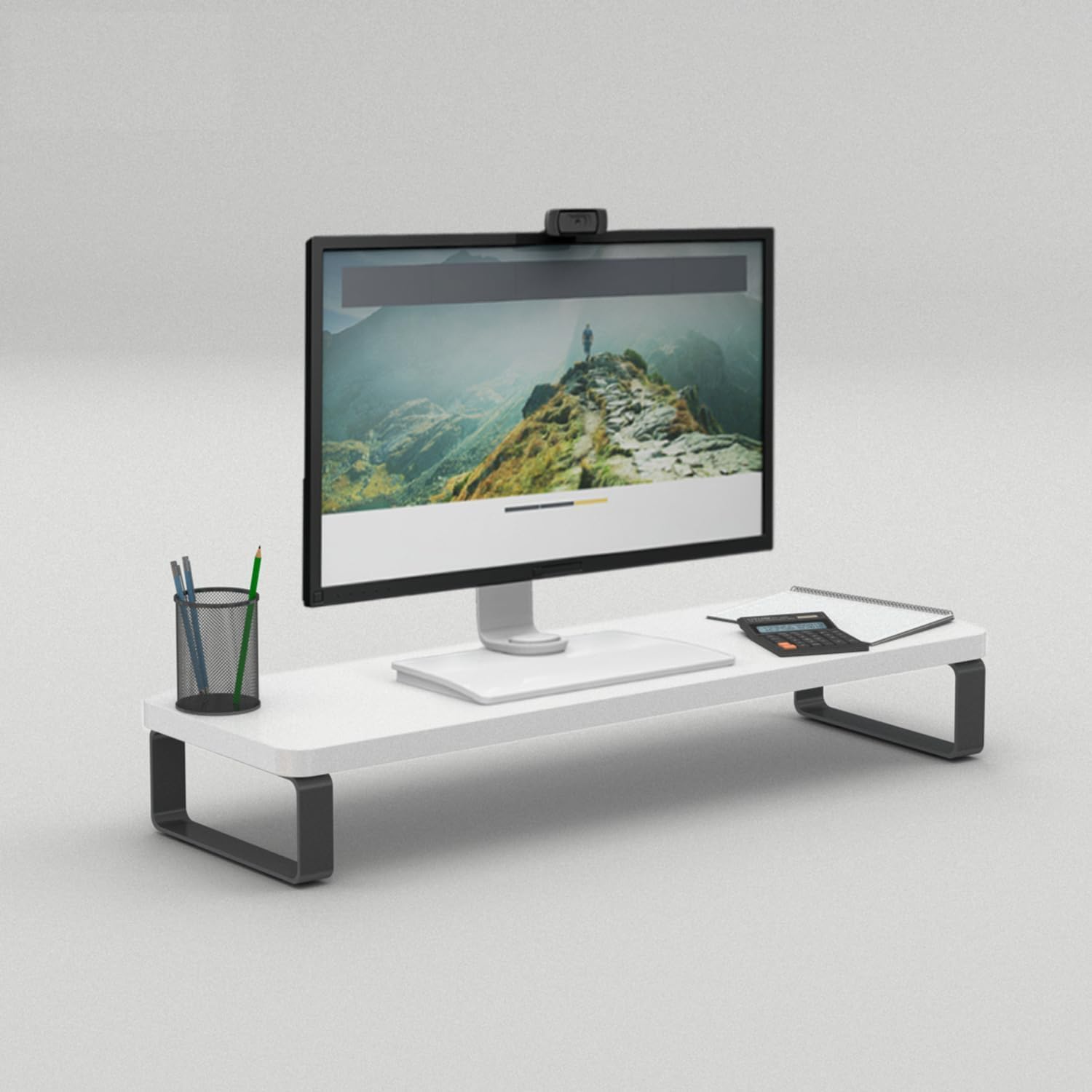 White Monitor Stand Riser with Metal Legs – Modern Desktop Computer Stand for Monitor, Laptop, iMac, Printer – Ergonomic Desk Riser for Home Office-image-33