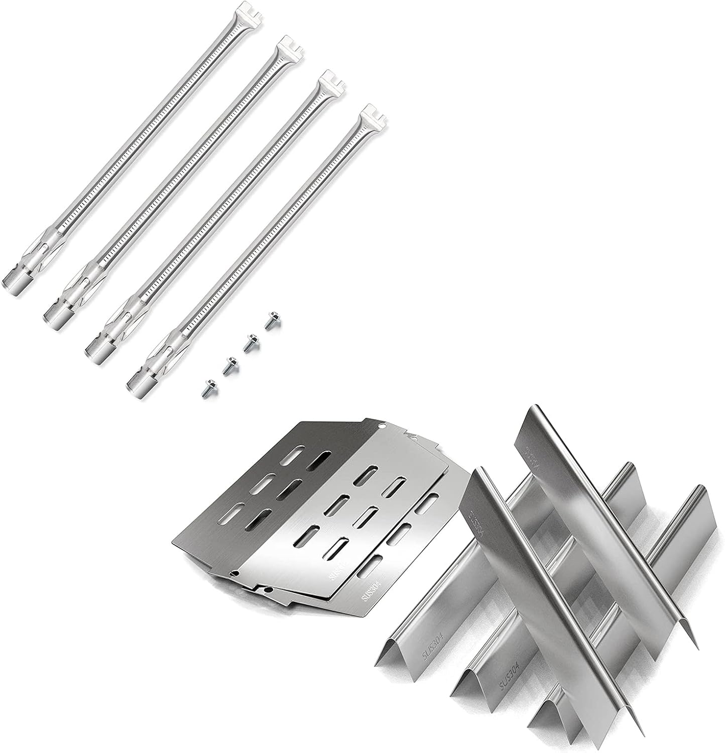 QuliMetal 19.5" Grill Burner, SUS304 17.5" Flavorizer Bars and Heat Deflectors for Weber Genesis 300 Series Grills with Front Control Knobs