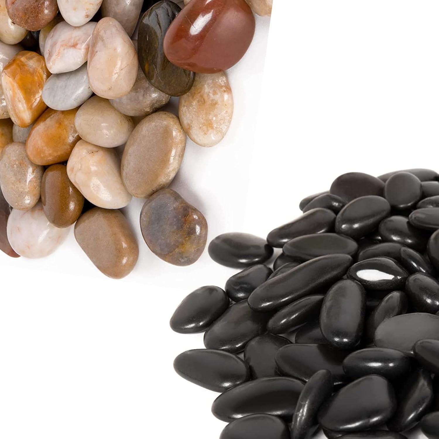 GASPRO 8 Pound River Rocks and 15 Pound Black River Rocks, Decorative Pebbles for Plants, Garden, Landscaping, Succulent, Vase, Highly Polished