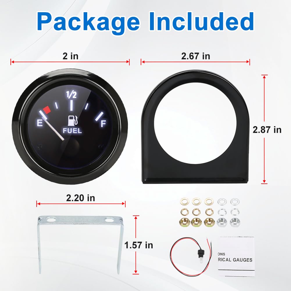 2" 52mm Fuel Level Guage Universal DC12V Fuel Gauge Kit 240-33Ohm for Boat Car Truck Marine Vehicle Automotive